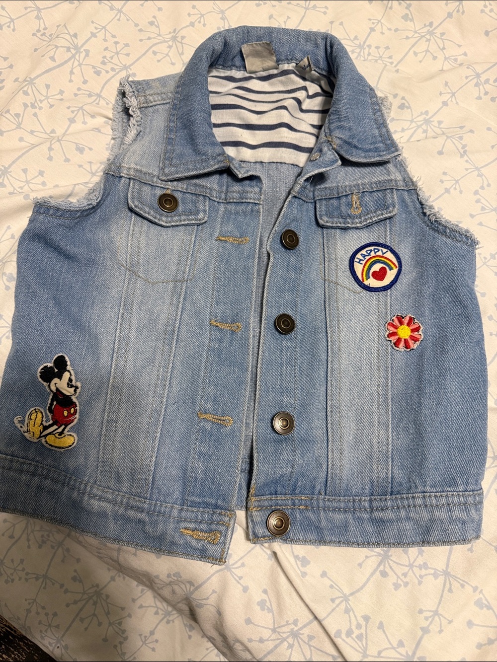Junk Food Clothing Light Blue Denim Kids' Vest with Playful Patches